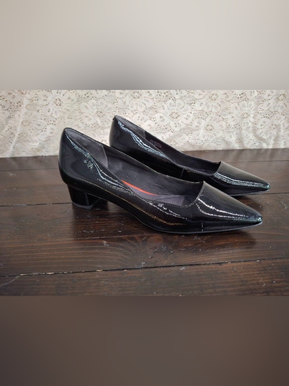 Rockport Black Patent Low Block Heel Pumps